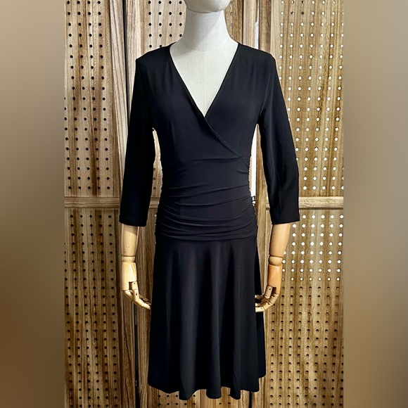 Rekucci Women's Slimming 3/4 Sleeve Fit-and-Flare Crossover Tummy Control Dress - Picture 3 of 8